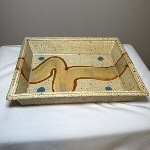 Vtg Kaplan Studio Pottery, Stoneware Rectangle Tray, Japanese Style Mid-Century